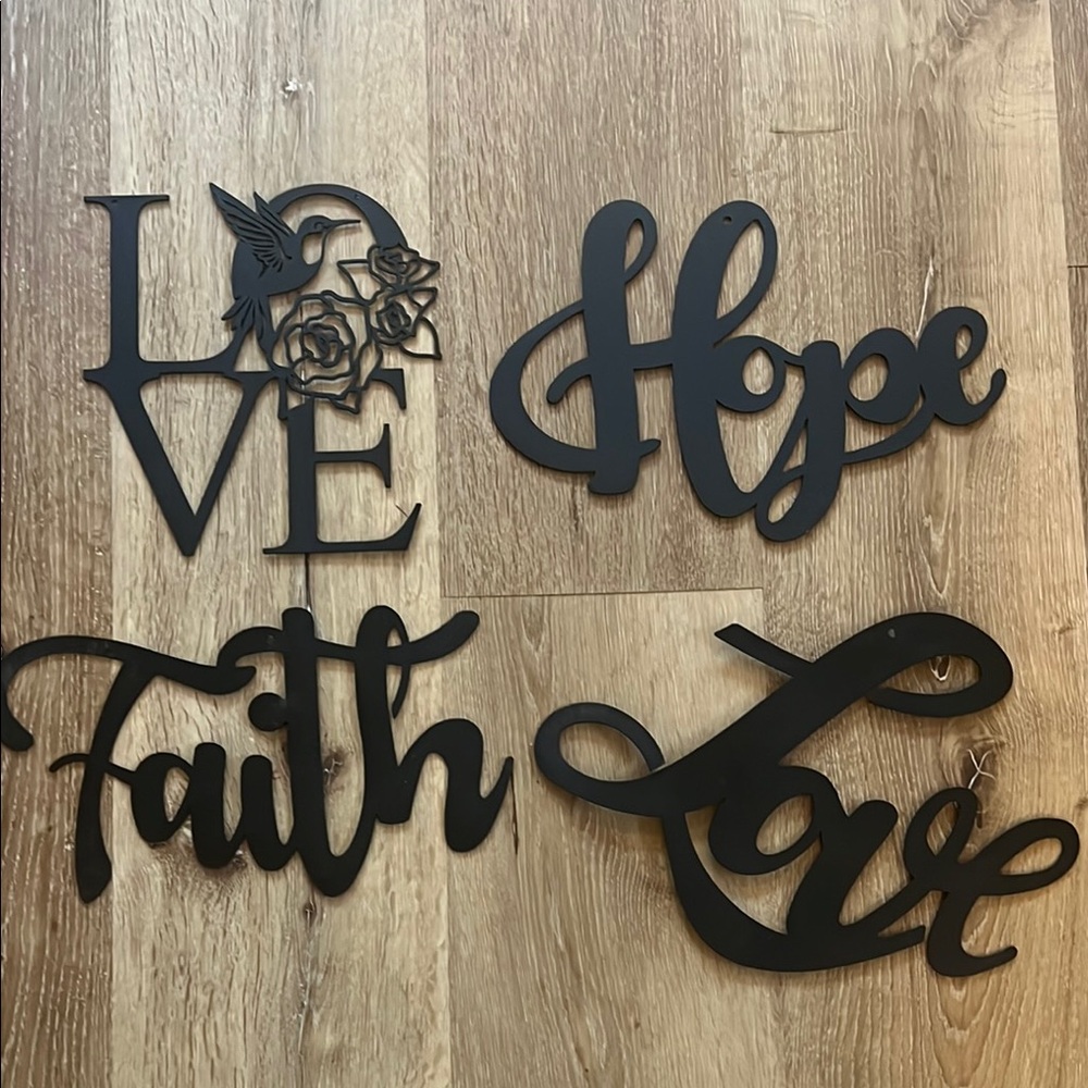 Black Metal Wall Decor Set - Love, Hope, Faith, and Love